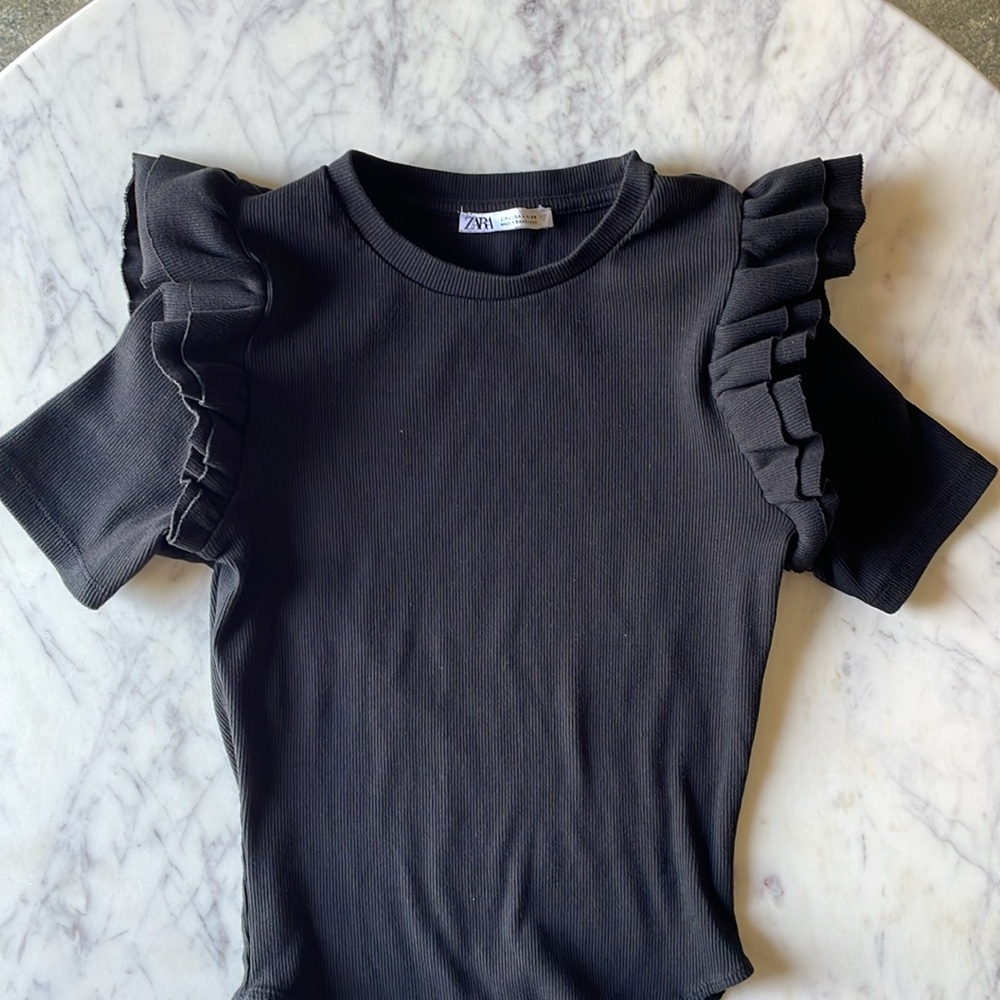 NWOT Zara Black Short Sleeve Stretch Top Size Large